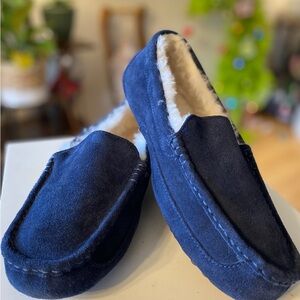 Fireside Men’s Melbourne Genuine Suede & Shearling Black Moccasin Slippers - 9